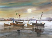 Shuja Mirza, 11 x 15 Inch, Water Color on Paper, Seascape Painting, AC-SJM-001